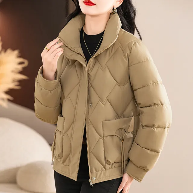 Loose Short Thickened Down Cotton Jacket Khaki - Shop at LoveMi