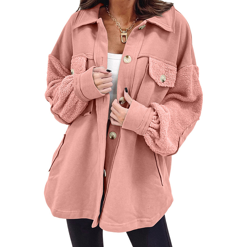 Autumn And Winter Plush Splicing Loose Jacket Lc8512949 P4010 - Shop at LoveMi