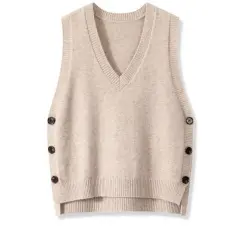 European And American Retro V-neck Knitted Vest Women's Spring Autumn Outerwear - Apricot - View 1