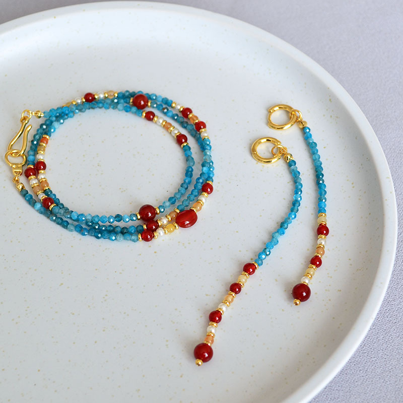 Removable Tassel Necklace With Apatite And Red Agate Beads