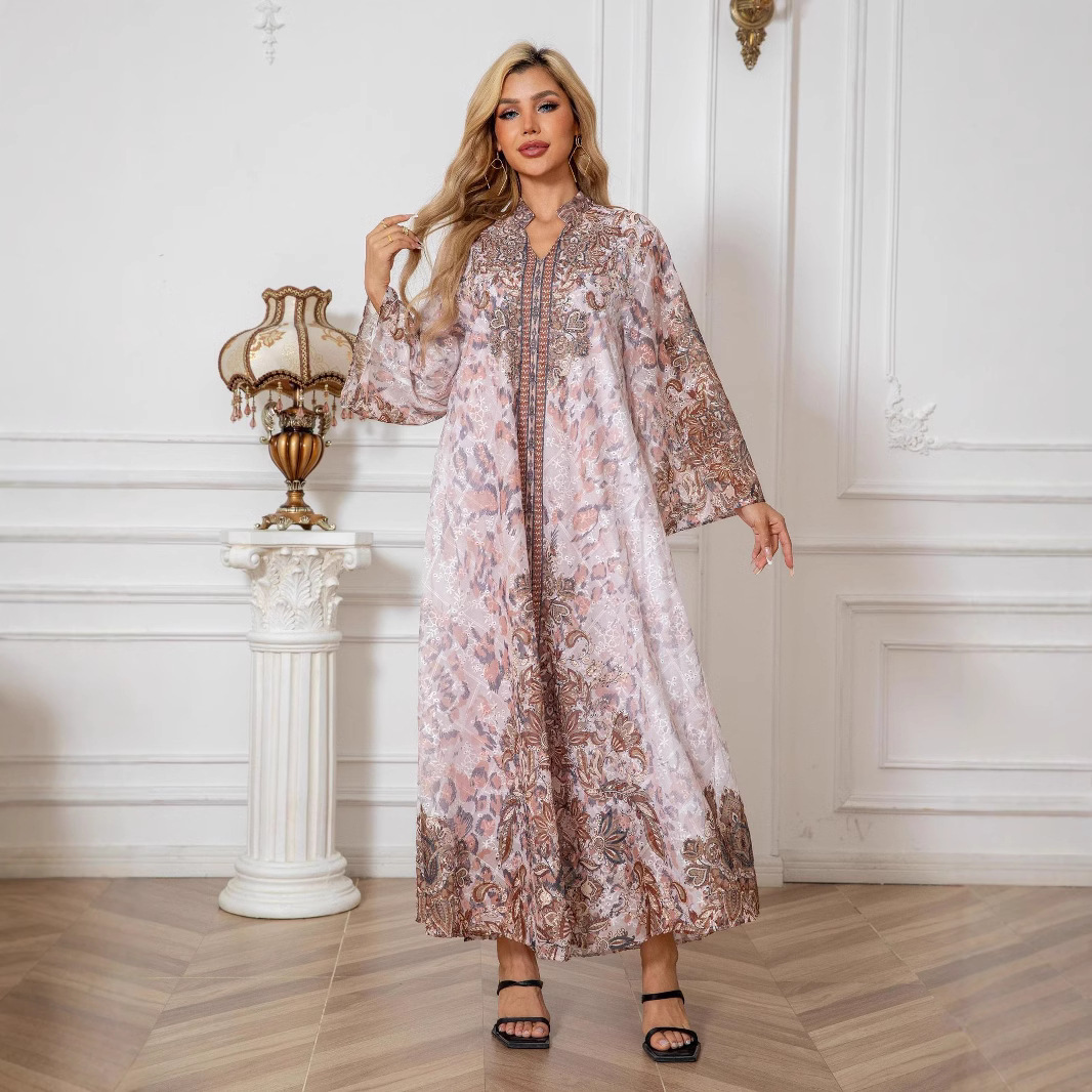 Womens Robe Embroidered Fabric Printed Dress — image 1