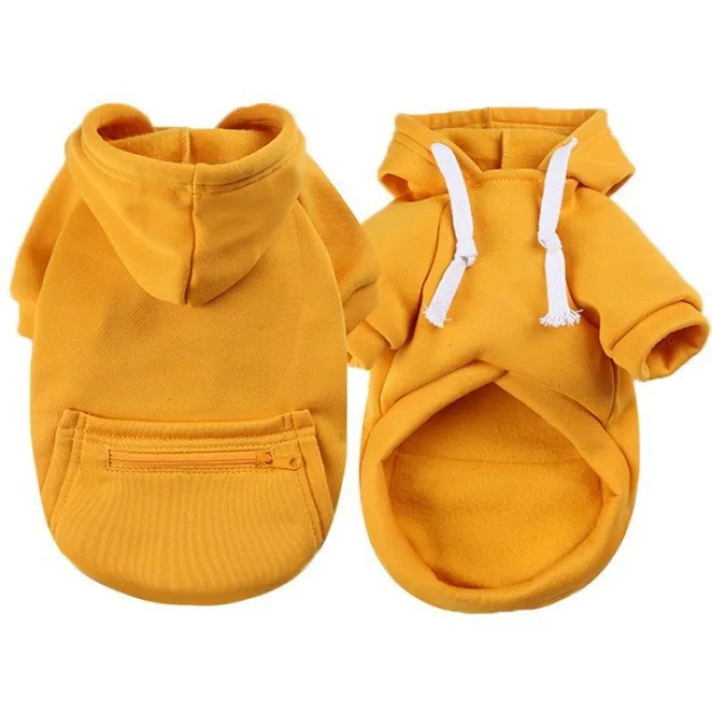 Pet Clothes New Small Medium Zipper Pocket Sweatshirt - Ginger Yellow