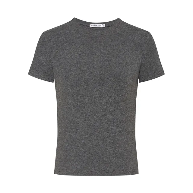 Korean Style Solid Color Shoulder Slim Temperament Casual Short sleeved Top Women Dark Gray - Shop at LoveMi