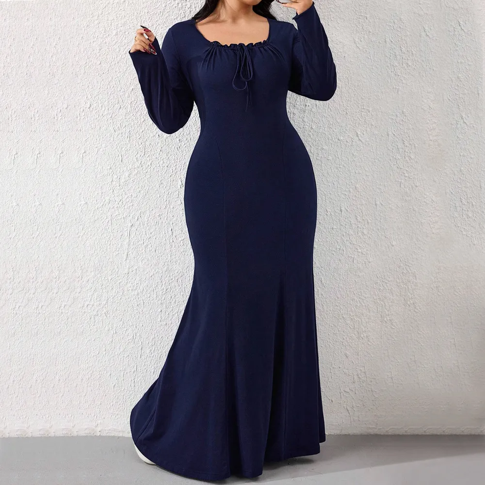 Simple Elegant Style Autumn And Winter Sweet Design Sense Niche Temperament Dress - Blue