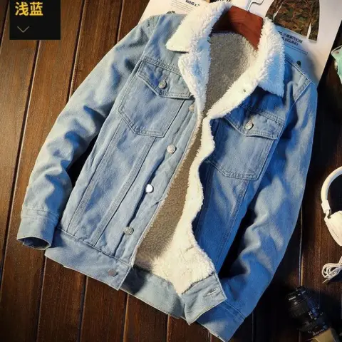 Winter Fleece-lined Denim Coat for Men Thickened