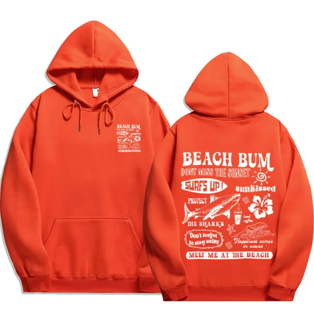 Printed Cuff Thread Hoodie Sweater Top Orange 2 - Shop at LoveMi