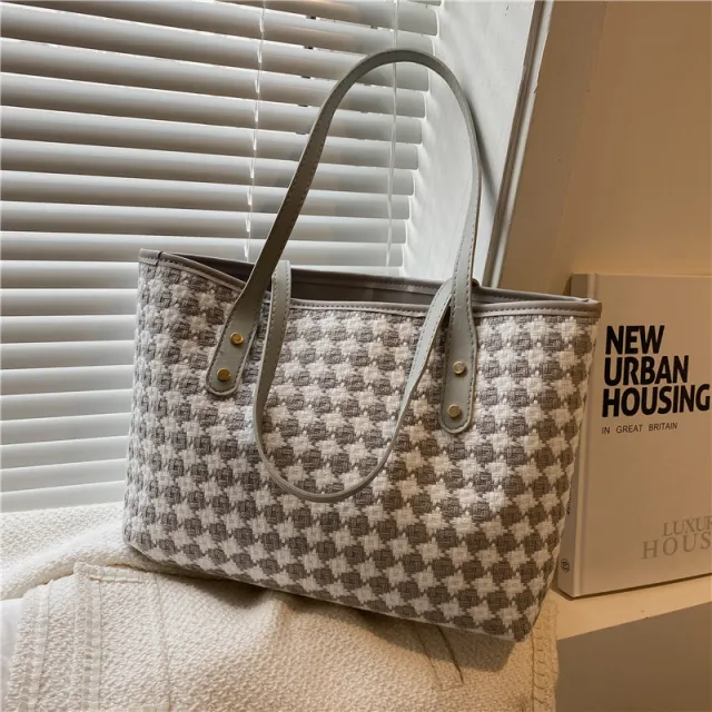 Stylish Plaid Shoulder Tote With Large Capacity Gray - Shop at LoveMi