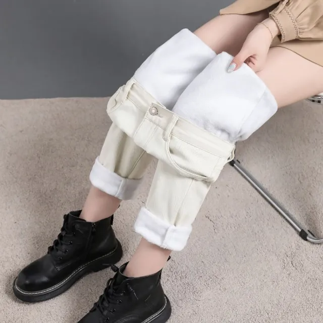 High Waist Elastic Waist Jeans Apricot - Shop at LoveMi