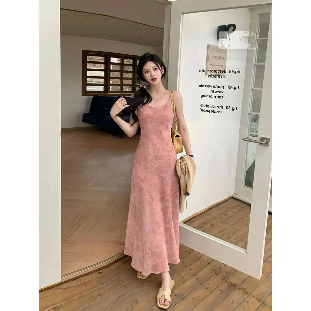 Seaside Holiday Floral Strap High-grade Dress - Pink