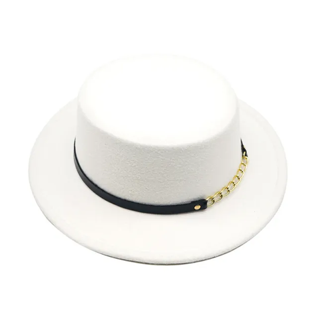 Men's And Women's Retro British Style Chain Solid Color Flat Top Hat White - Shop at LoveMi
