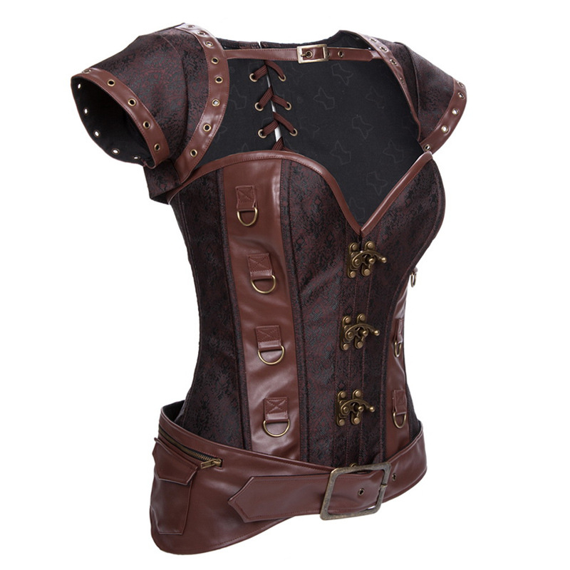 Gothic Brown Steel Rib Waist Top