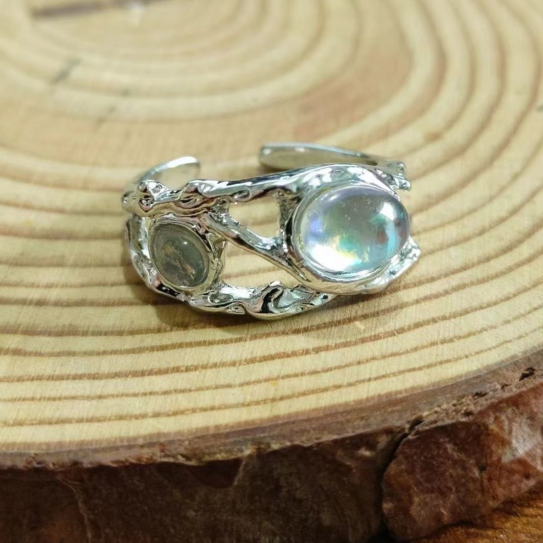 Niche Normcore Bag High-grade Open Geometric Moonstone Fashion OL Ring