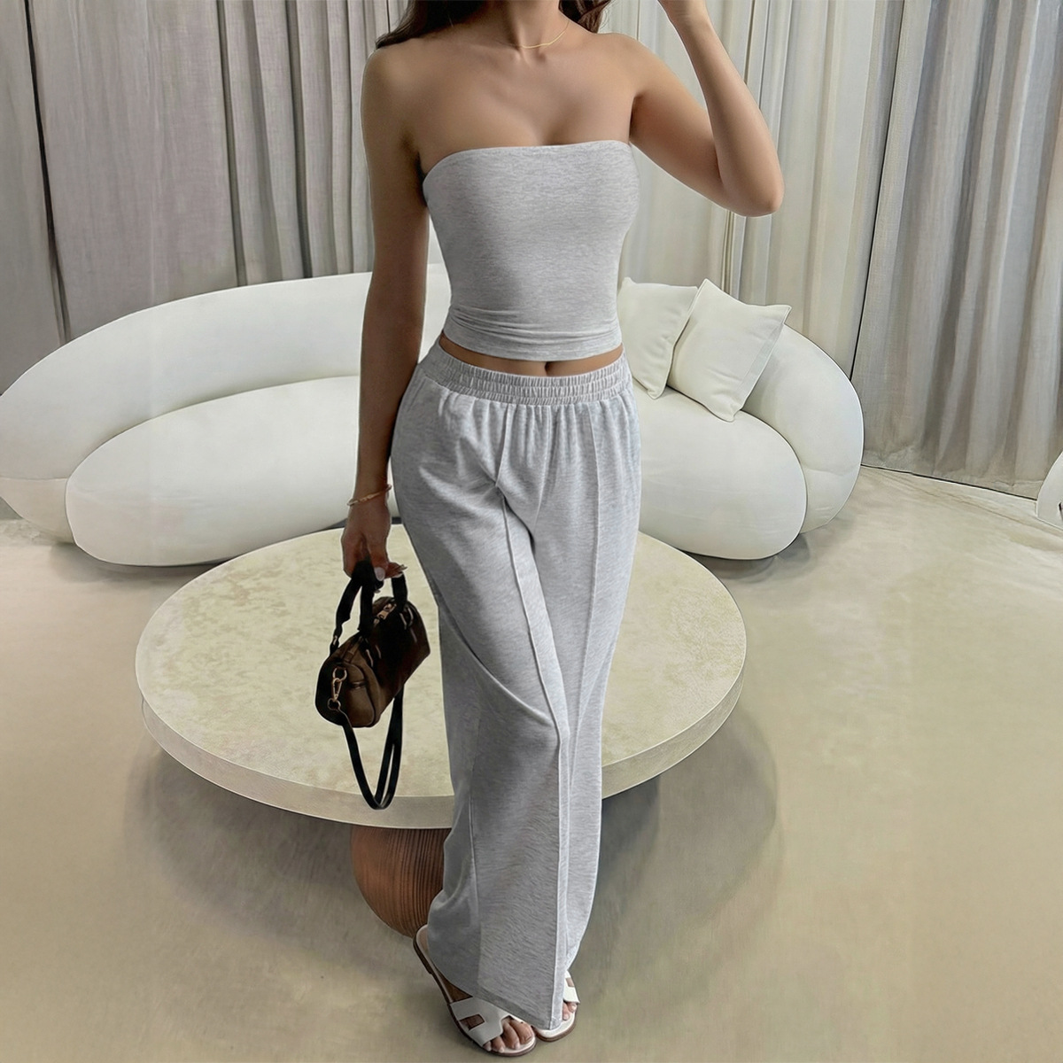 Tube-top Vest And Casual Long Pants Set For Women