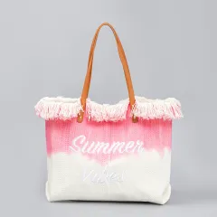 Embroidered Tote Tassel Canvas Bag Magnetic Bag Underarm Summer - Red - View 1