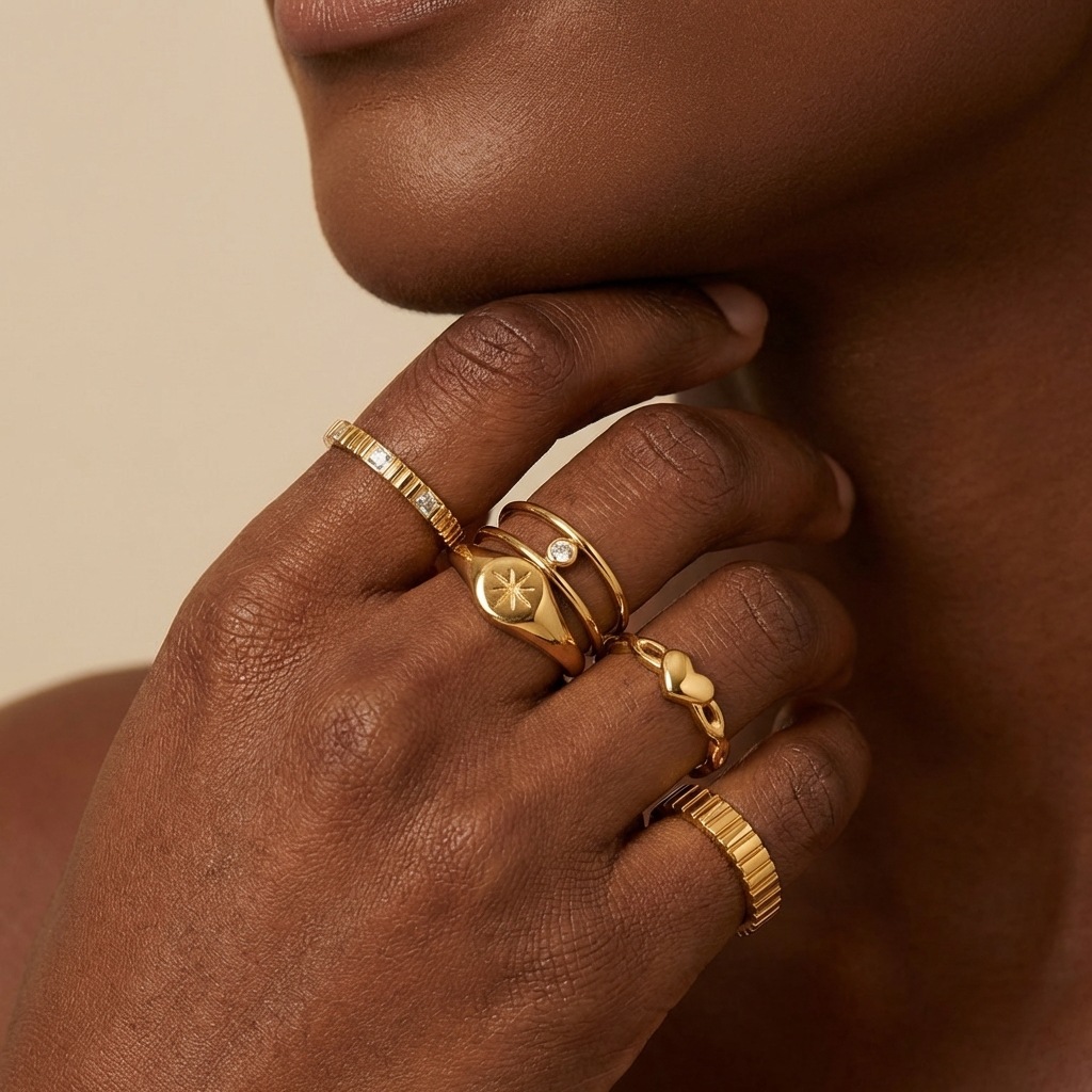 Casual Ring With A Hexagonal Starburst Pattern