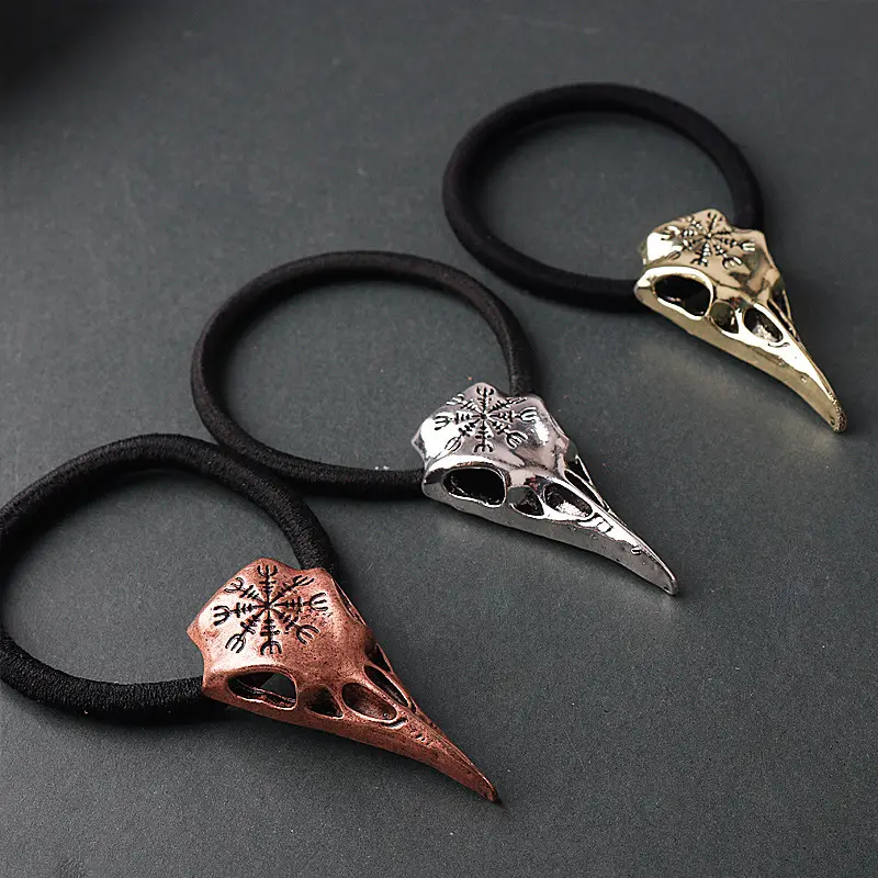 Retro Viking Compass Crow Skull Head Rope