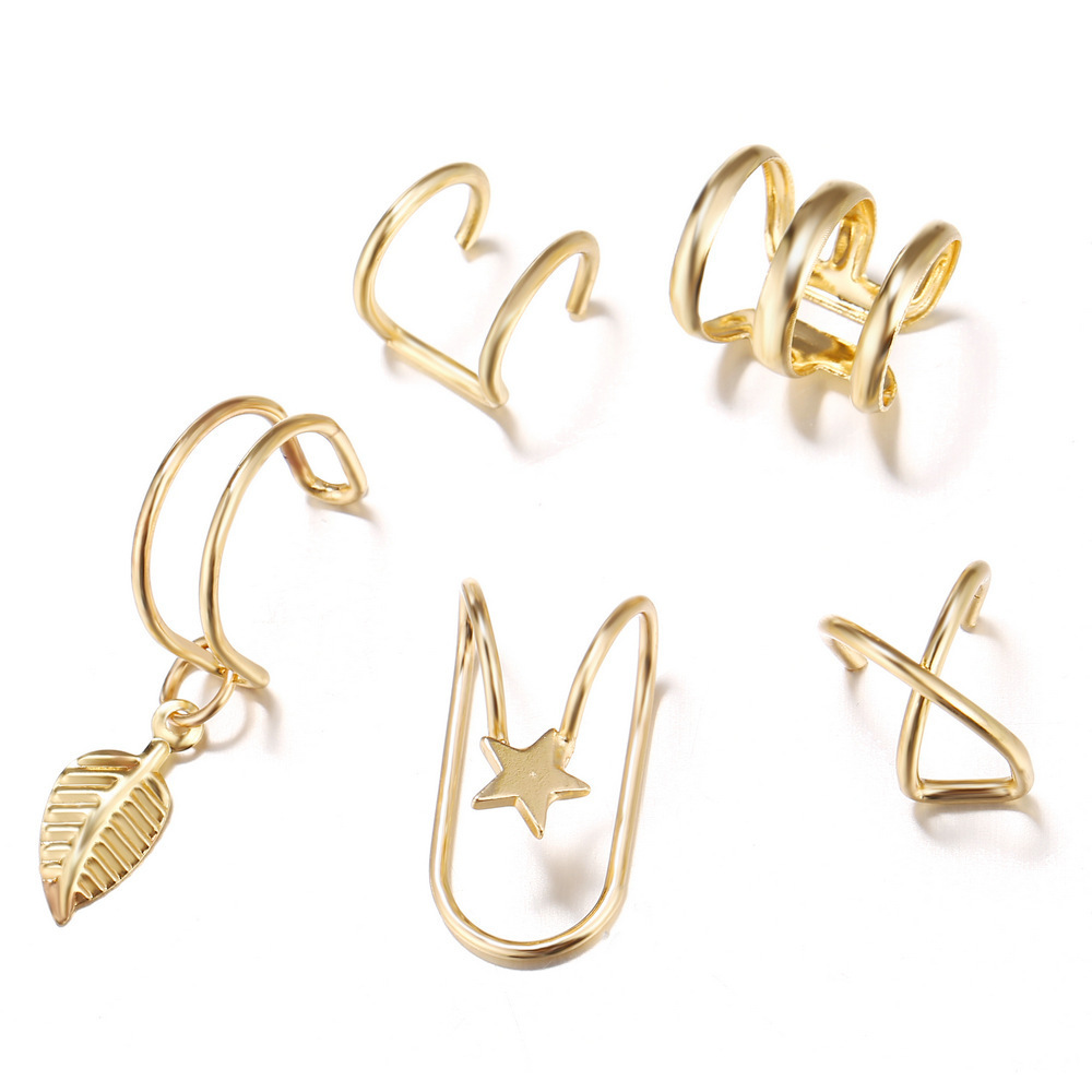 Fashion Jewelry Ear Clip Set 5-piece Set Creative Personality Double C Cartilage U-shaped Double Layer Non-piercing Earrings