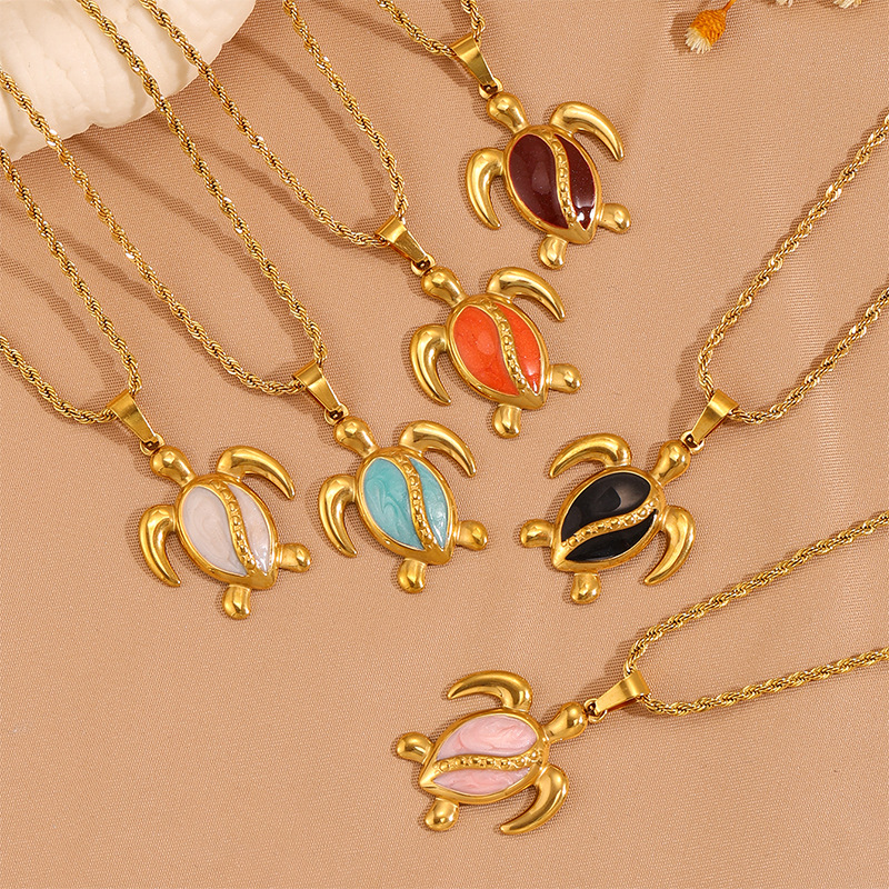 Womens Stainless Steel Turtle Pendant Necklace