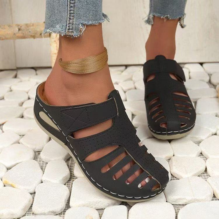 European And American-style Womens Hollowed-out Mid-heel Wedge Sandals