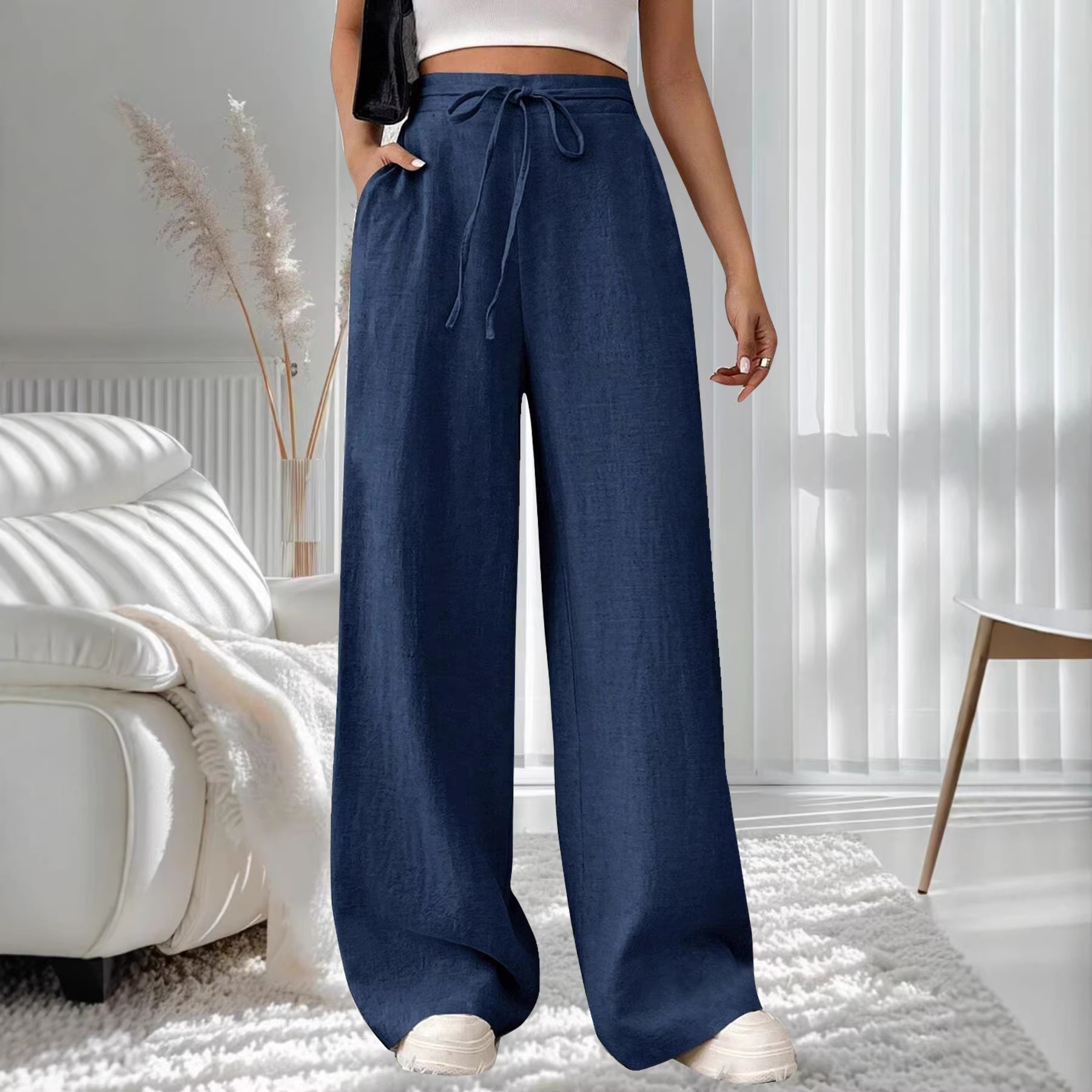 Slimming Draping Effect Casual Wide-leg Pants For Women