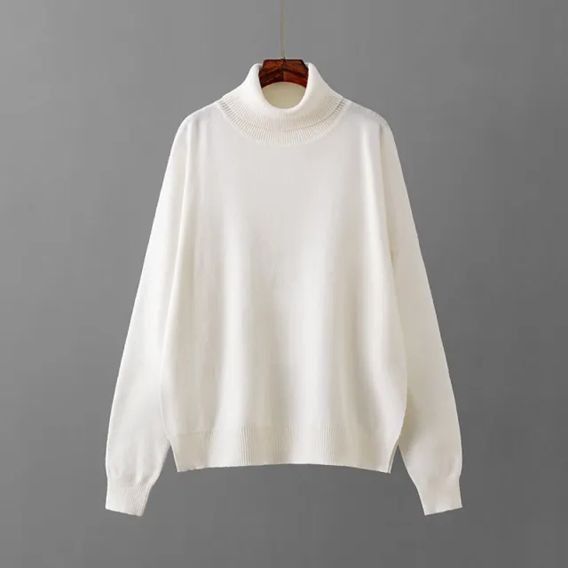 Women's Fashion Loose Turtleneck Sweater White - Shop at LoveMi