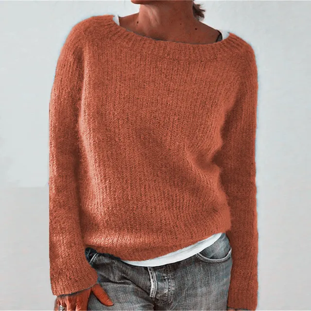 Women's Sweater Solid Color Static Version Basic Style Round Neck Orange - Shop at LoveMi