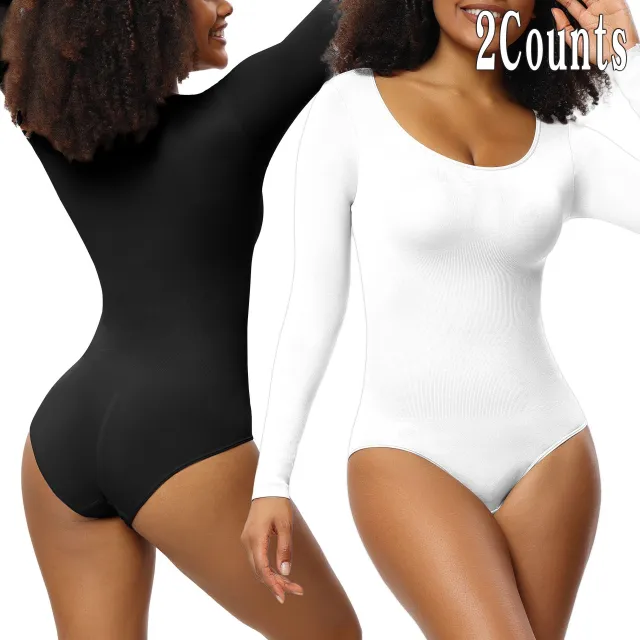 Jumpsuit Women's Bottoming Shirt Long Sleeve Corset One piece Corset Black And White 2Pcs Set - Shop at LoveMi