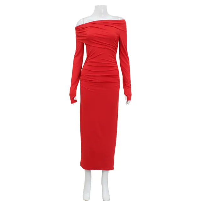 Elegant Vintage Off shoulder Long sleeve Dress Red - Shop at LoveMi