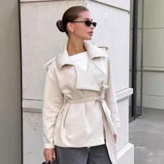 Winter Commuter Thickened Blazer Collar Coat Workwear Women's Dress - Apricot - View 1