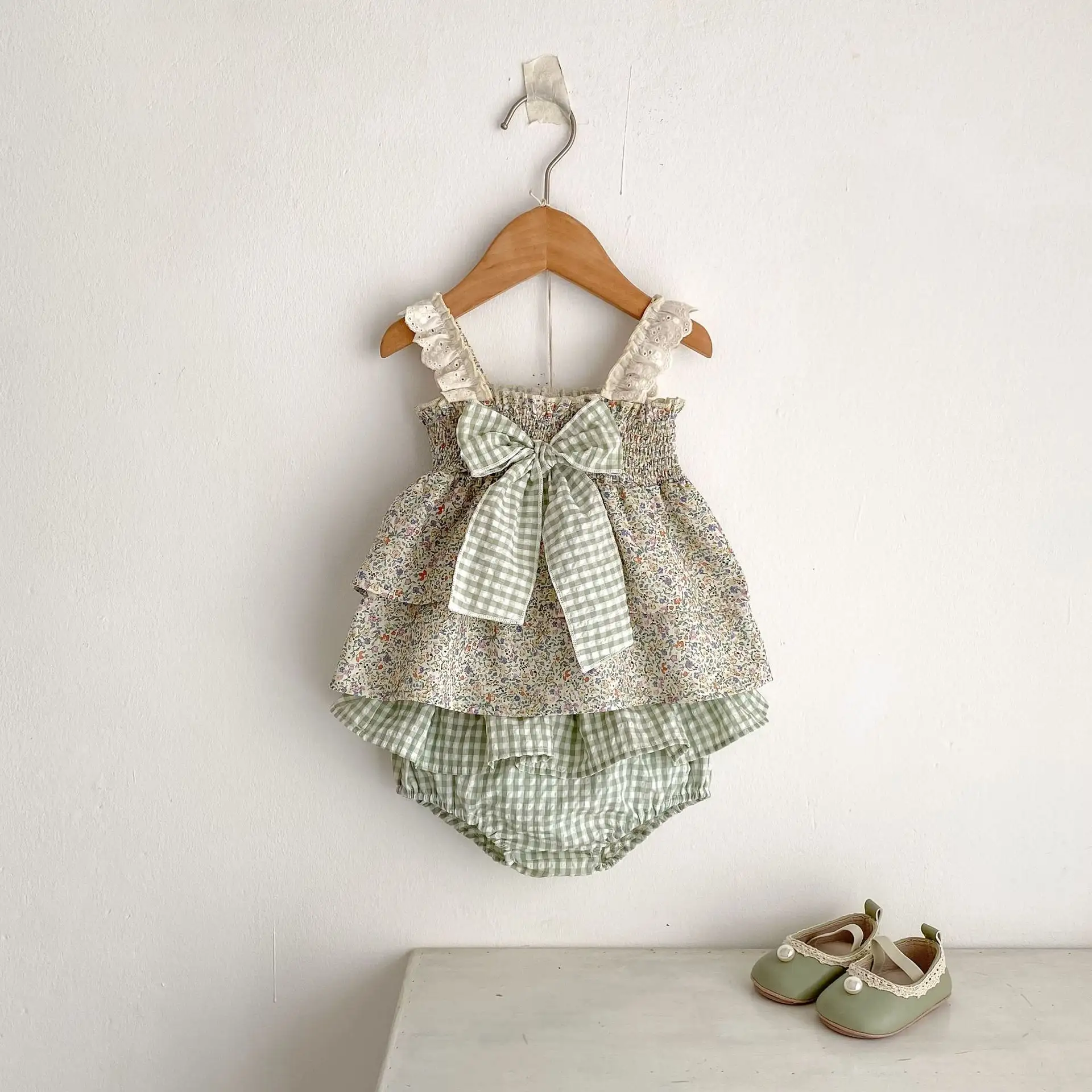 Baby Girl Cotton Baby Bloomer Floral Two-piece Sling