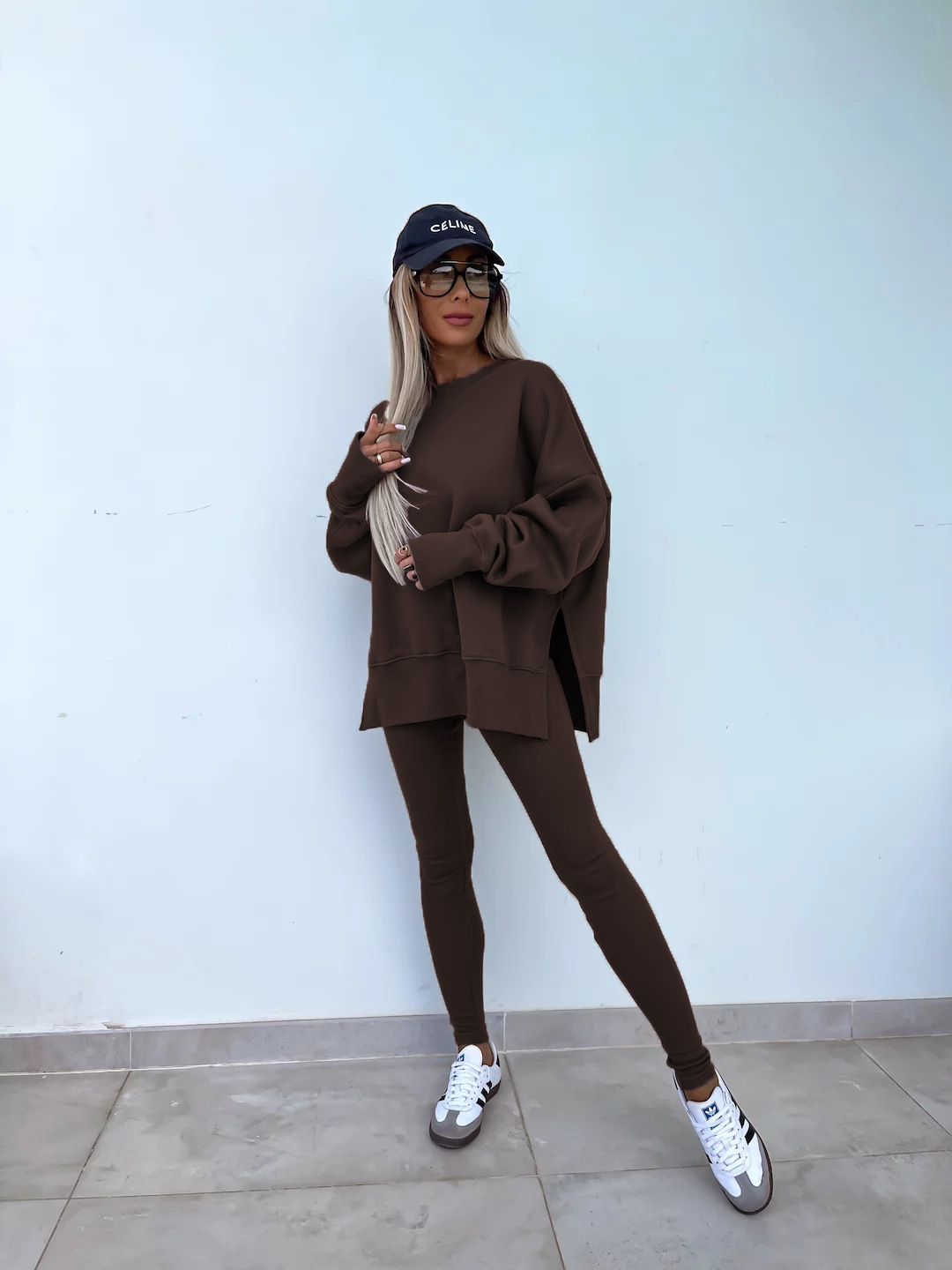 Casual Loose Sweater Suit with Tight Trousers. Product information: Color: apricot, red, khaki, pink, blue, purple, orange, green, black Sleeve type: regular sleeve Pants length: trousers Main fabric composition: Polyester (polyester fiber) Size: S,M,L,XL