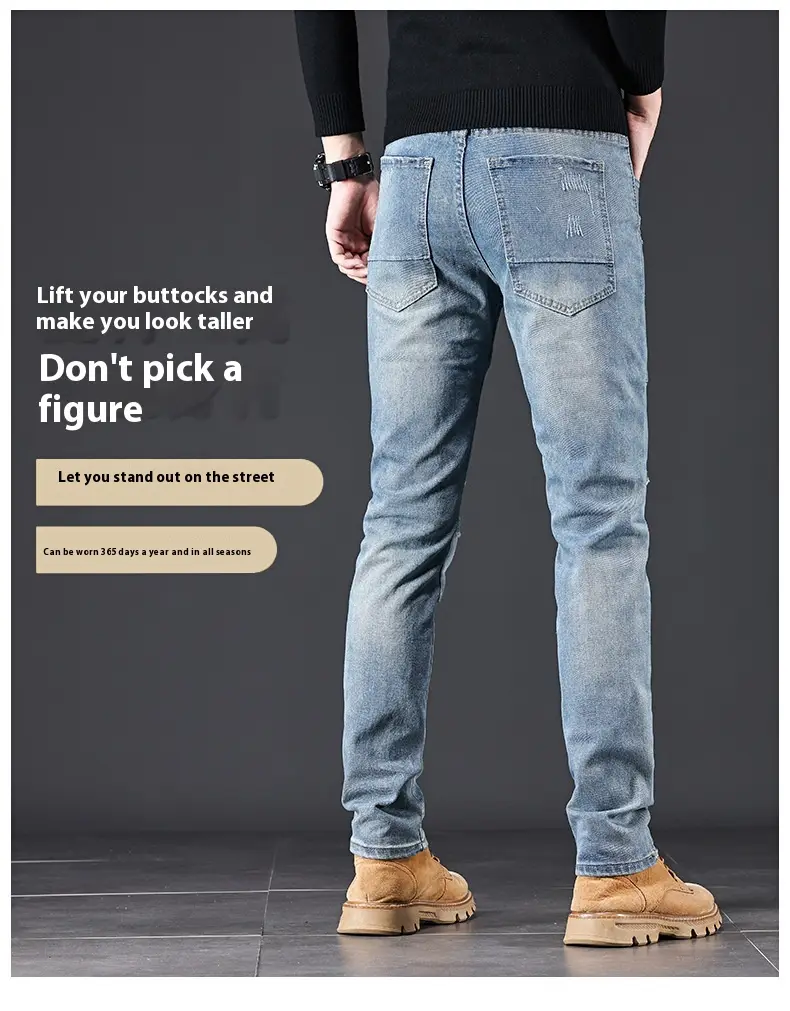 High-end Blue With Holes Jeans For Men
