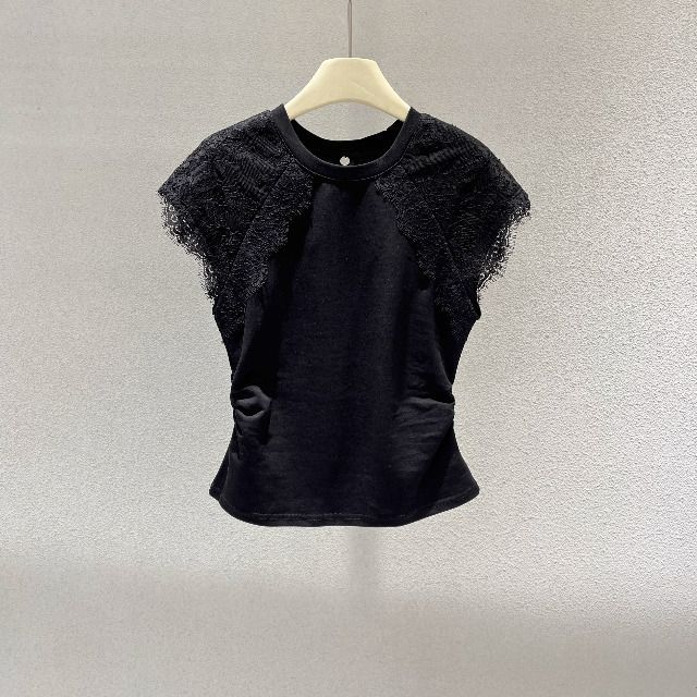 Simple Lace-spliced Round-neck Short Sleeves Simple Lace-spliced Round-neck Short Sleeves