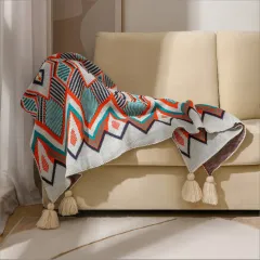 Bohemian Spring Summer And Autumn Sofa Cover Blanket Nap Blanket - Geometric Milan White - View 1