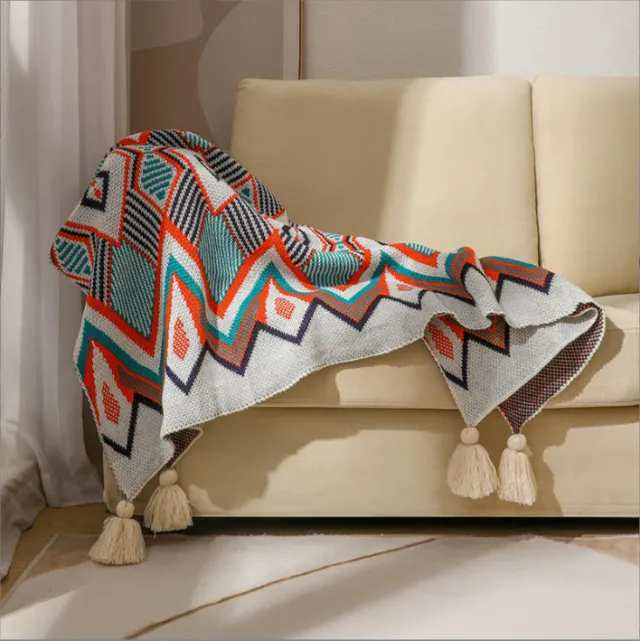 Bohemian Spring Summer And Autumn Sofa Cover Blanket Nap Blanket Geometric Milan White - Shop at LoveMi