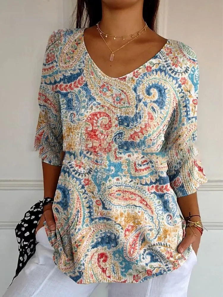Floral 3d Printed Women's V-neck T-shirt Printed Round Neck Short Sleeve - Style2