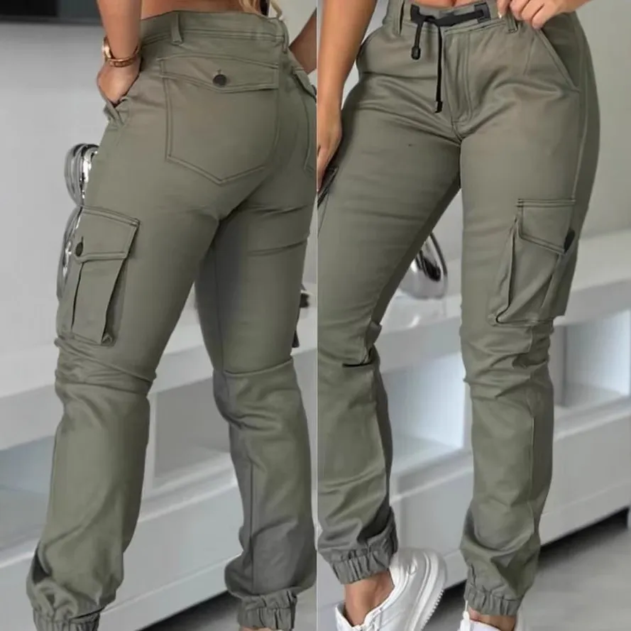 Europe And America Cross Border Fashion Work Clothes Multi-pocket Army Green Ankle-tied Casual Slim Trousers - Army Green