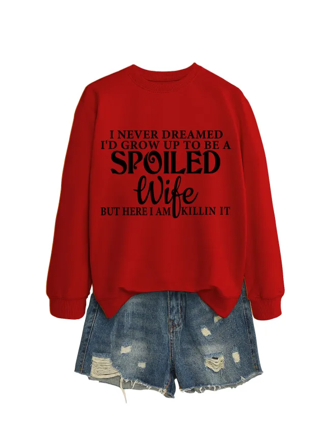 Casual Letters Printed Crew Neck Sweatshirt Women Black - Shop at LoveMi