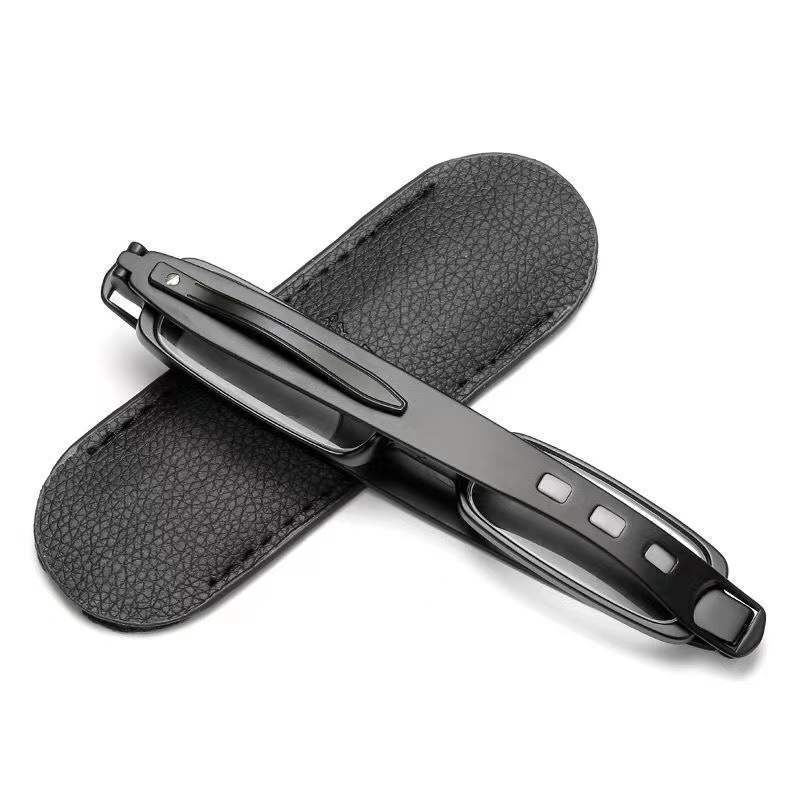 Portable Reading Foldable Leather Case For The Elderly Anti blue Light Glasses Black Ribbon Leather Case - Shop at LoveMi