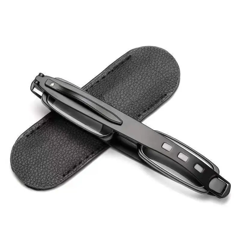 Portable Reading Foldable Leather Case For The Elderly Anti-blue Light Glasses - Black Ribbon Leather Case