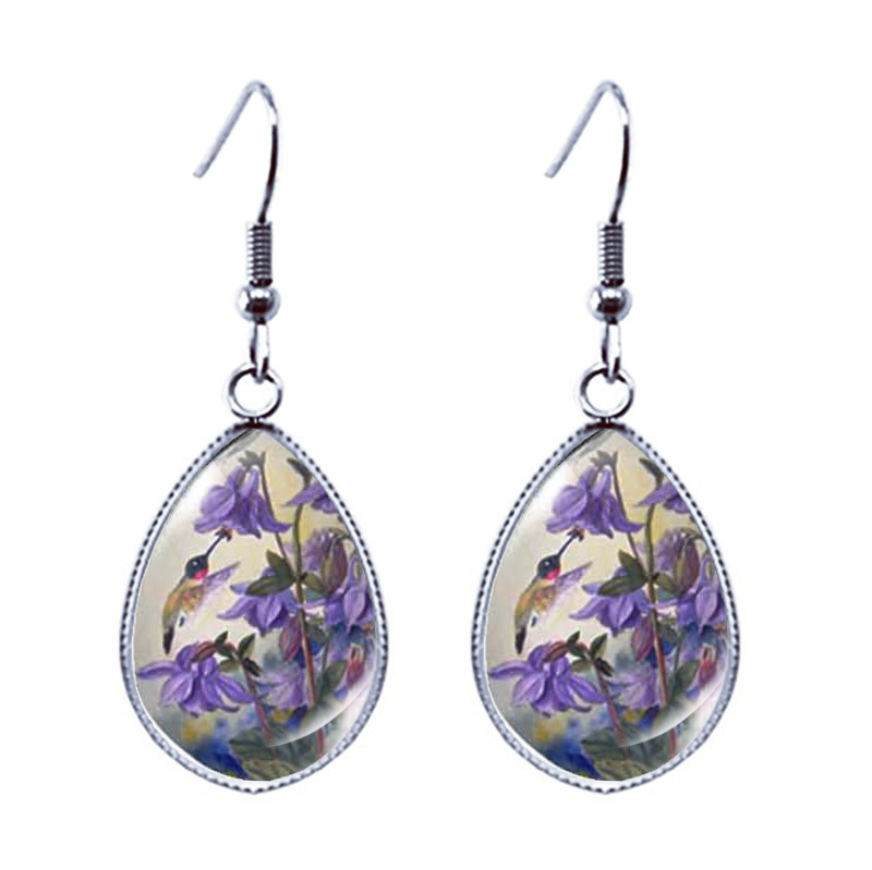 Hummingbird In Flowers Water Drop Earrings Female