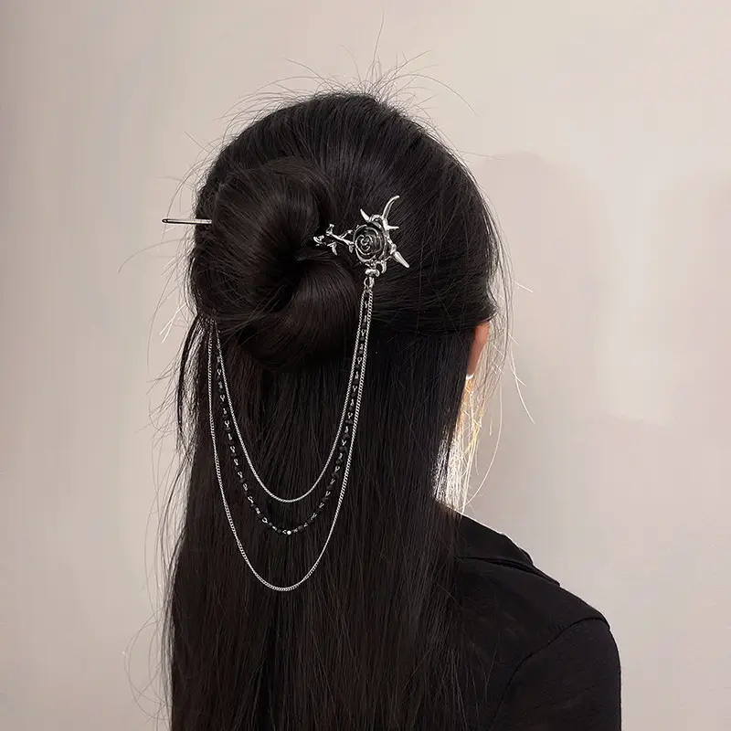 Rose-flower Chain Hairpin Minimalist And In A Fresh Chinese Style
