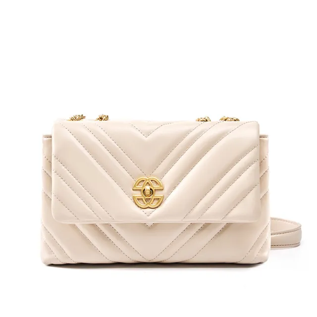 Women's Cowhide Diamond Chain Square Shoulder Messenger Bag Apricot - Shop at LoveMi