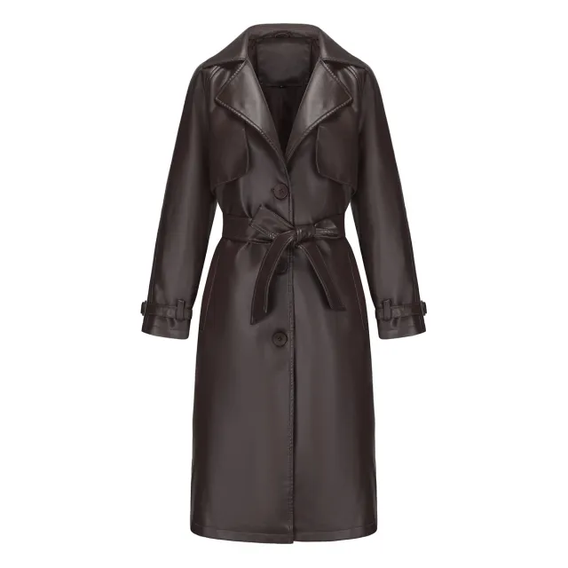 Women's Long, Loose fit Classic Trench Coat With A Lapel And Belt Brown - Shop at LoveMi