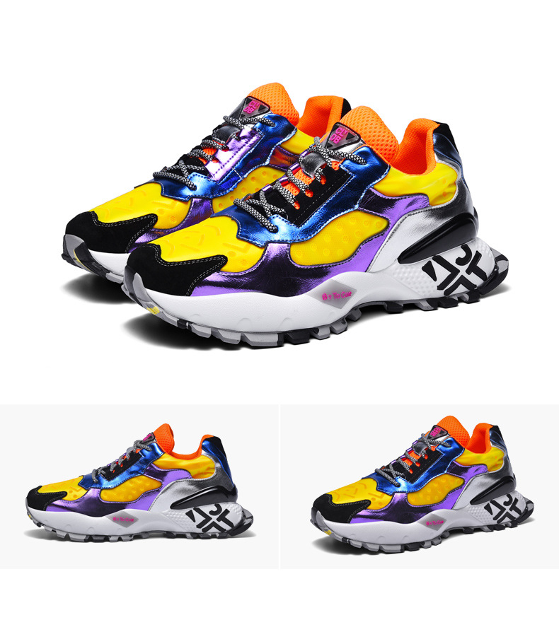 Title 14, Colorful old shoes with suction mold printing. ...