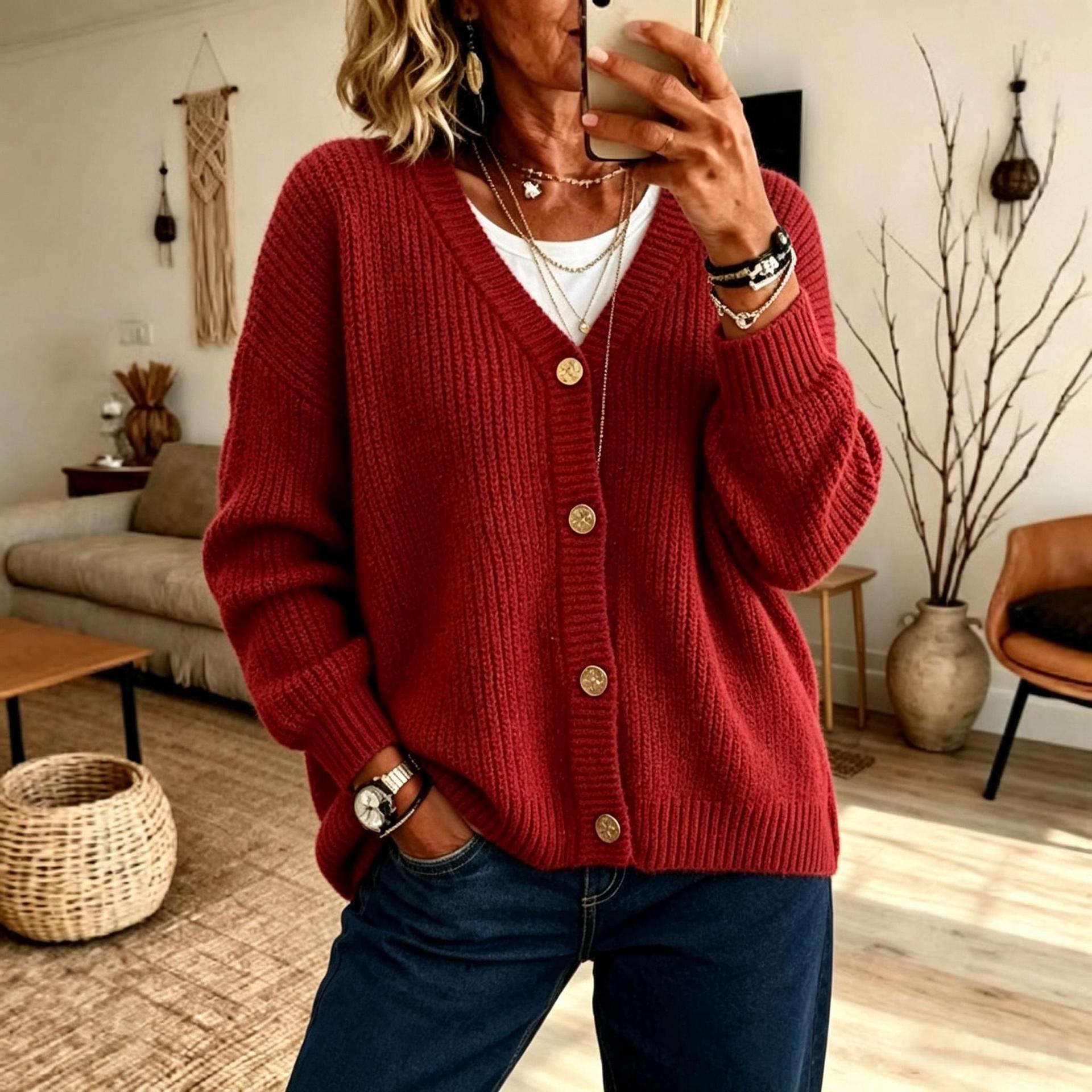 Women's V-neck Knitted Cardigan Sweater Coat