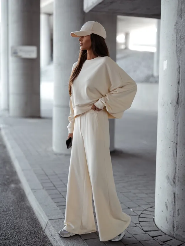 Solid Color Pullover Sweatshirt Pants Women's Suit Apricot - Shop at LoveMi