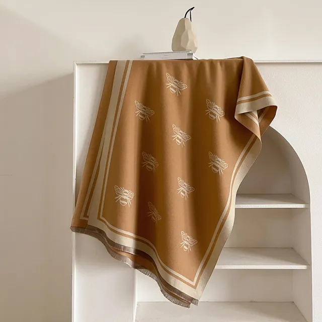 Bee Print Scarf Fashionable Outerwear Shawl Camel - Shop at LoveMi