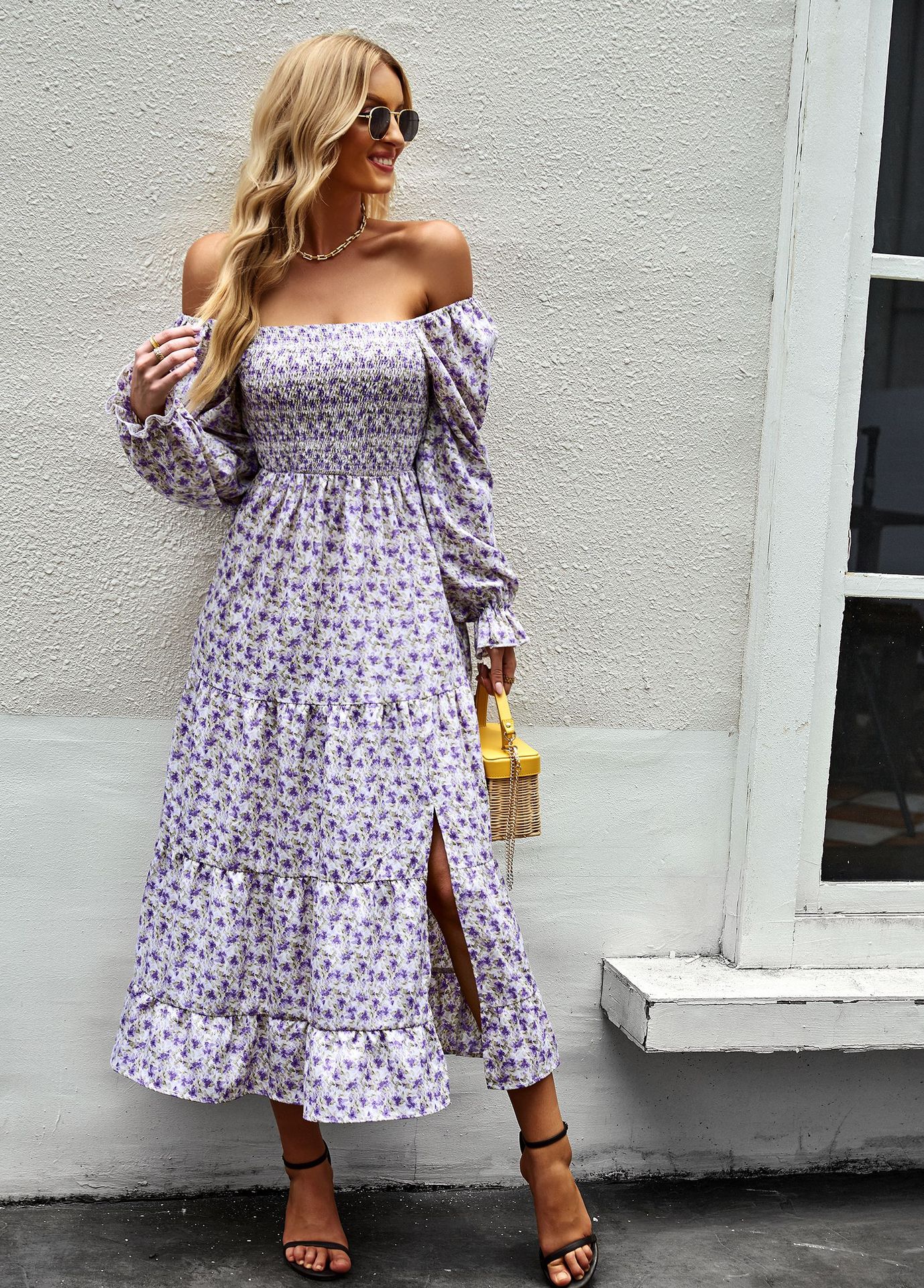 Women's Graceful And Fashionable Square Collar Split Dress