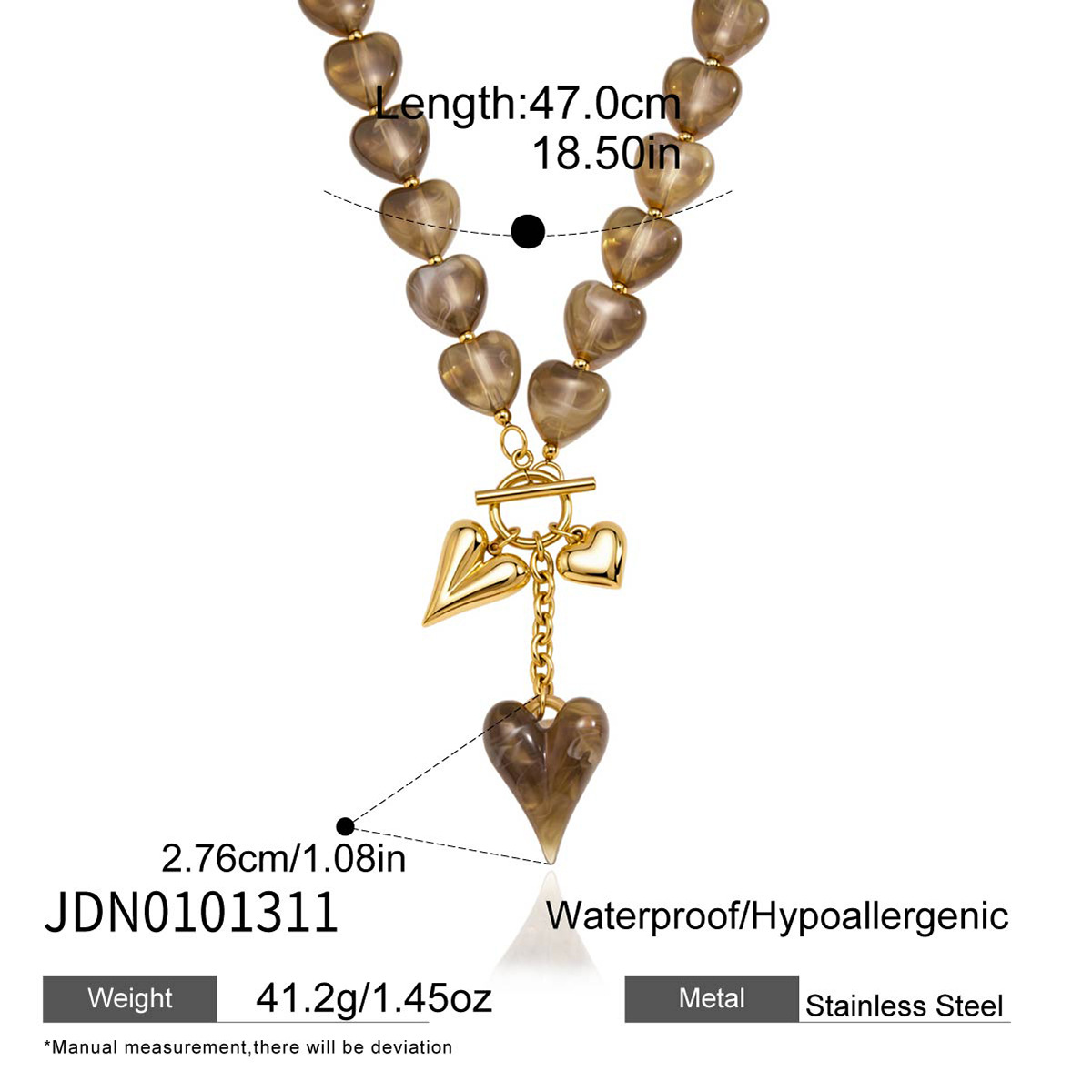 Womens Titanium Steel Necklace With A Heart-Shaped OT Clasp